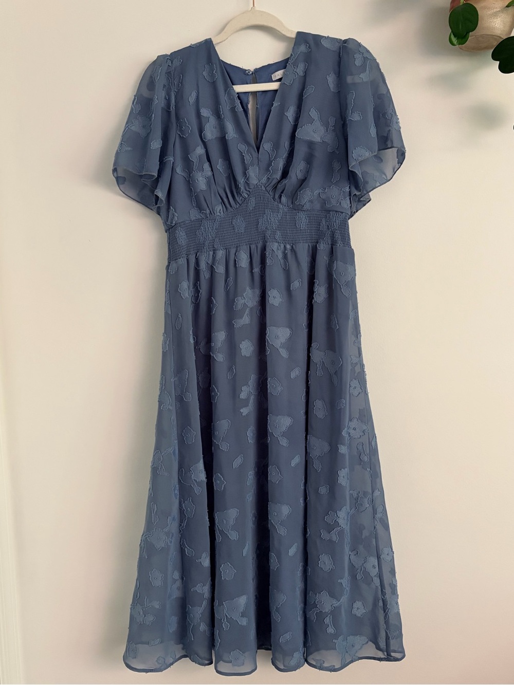 Baltic Born Dusty Blue Midi Dress with Flutter Sleeves